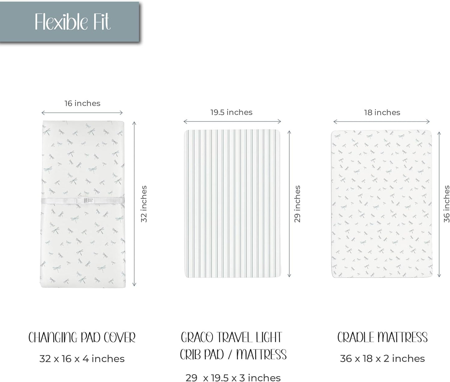Ely’s & Co. Changing Pad Cover, Diaper Changing Table Sheets, 2 Pack, Cradle Sheet Set for Baby Boys, 100% Jersey Knit Cotton, 32”x16”x5” Blue Dragonfly + Stripe Collection