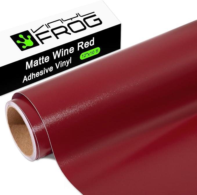 VINYL FROG Wine Red Adhesive Vinyl Roll 12" x10ft Matte Red Permanent Vinyl