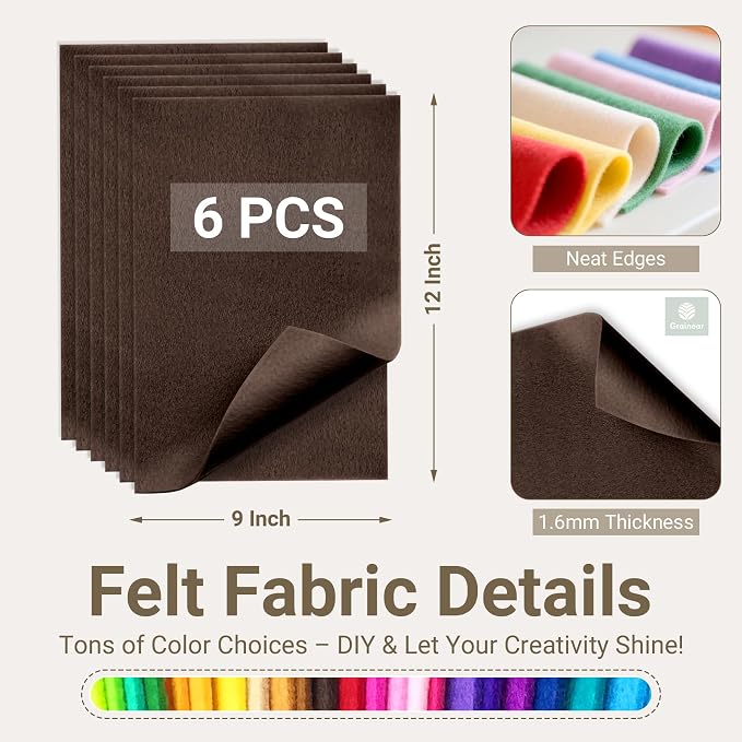 Brown Soft Felt Sheets for Crafts, 1.6mm Thick, Kids' Crafts, DIY Projects