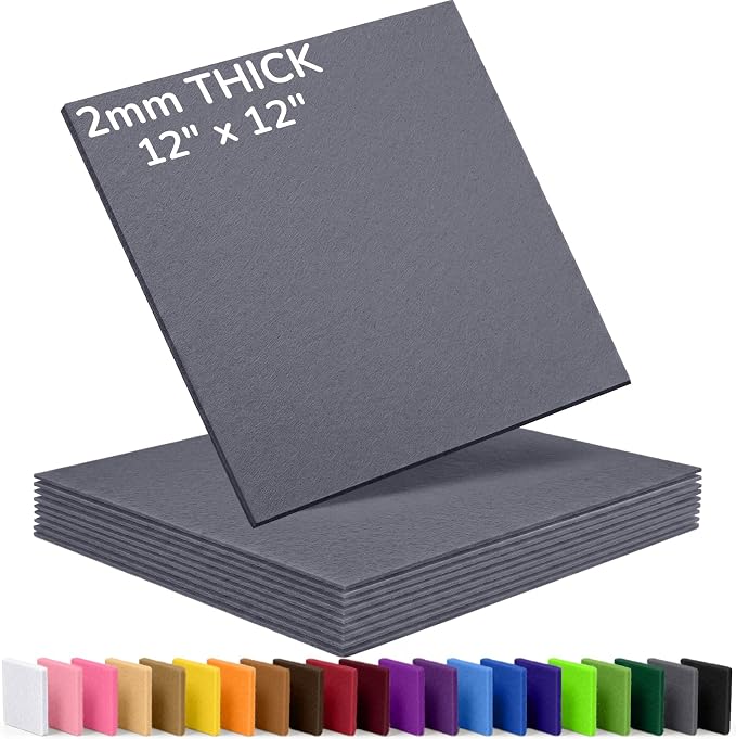 2mm Stiff Felt Sheets 12" X 12" | Thick Polyester Felt Material, DIY Craft