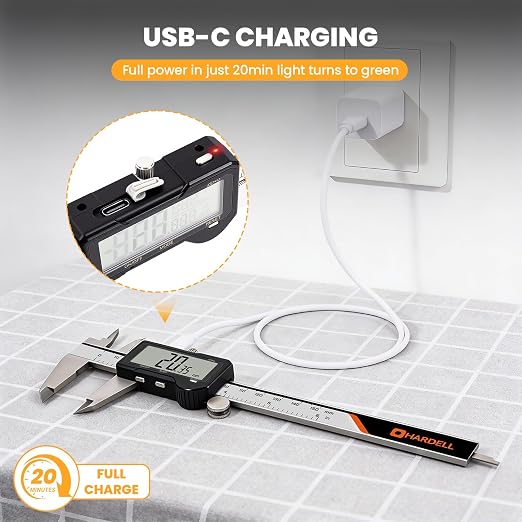 HARDELL Digital Caliper 6 Inch Rechargeable Calipers One-Key Reset | Caliper