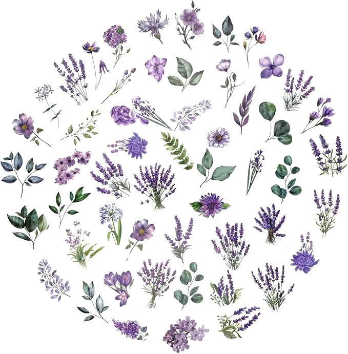 100 Pcs Lavender Purple Flower Stickers