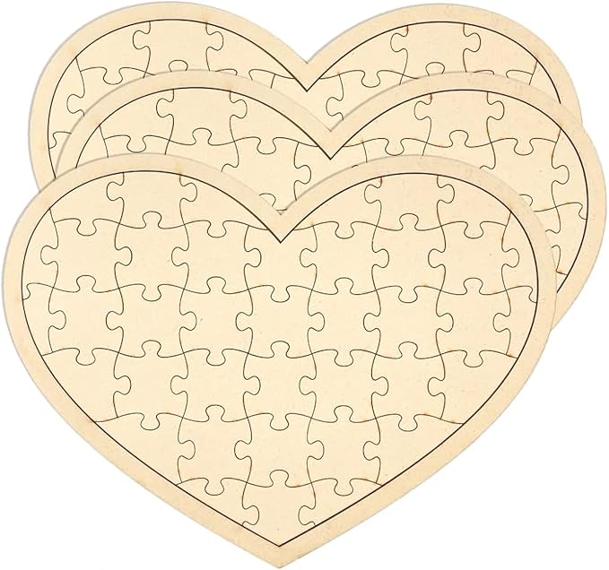 3 Pack Blank Wooden Heart Shaped Jigsaw Puzzle 11.2x8.4 Inch Unfinished Wooden
