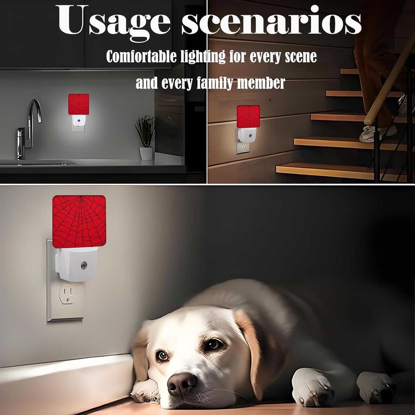Red Spider Web Night Light,Plug Into Wall Decor for Stairway,Hallway,Kitchen,Dusk to Dawn Sensor Nightlights for Boys/Girls/Women/Men Room Gifts