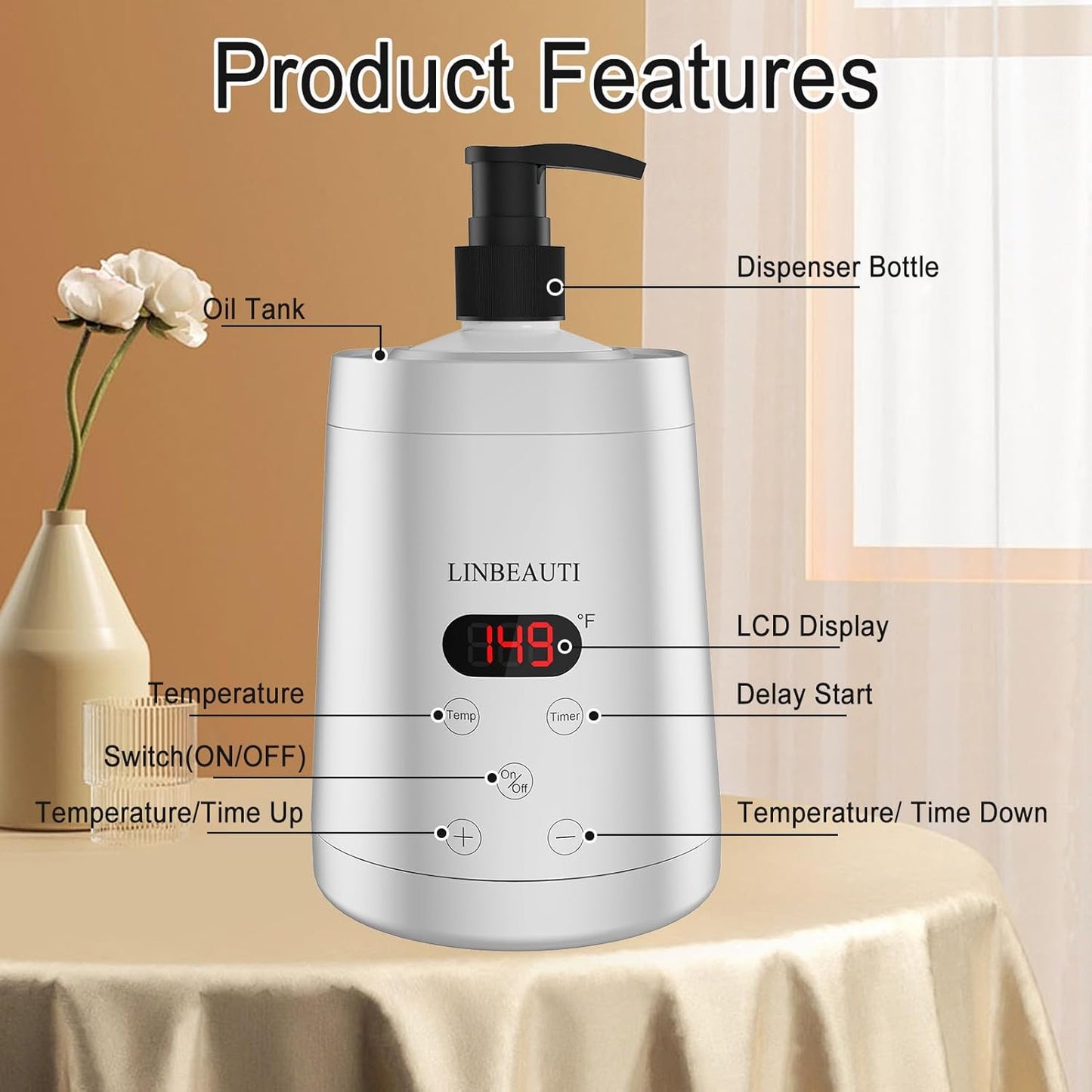 Professional Massage Oil Warmer Bottle Lotion Heater for SPA, Automatic Oil Warmer Heated Oil Lotion Cream with Two Oil Bottle Dispenser for Salon, Barber Shops, Home (Silver)