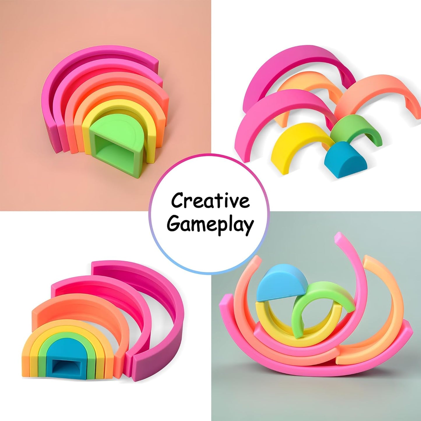 Silicone Stacking Toys for Babies, Rainbow Stacker, Montessori Nesting Blocks Soft Building Toys Large Sensory Stacking Toys for Creative Play & Learning, for Toddlers, 7CPS