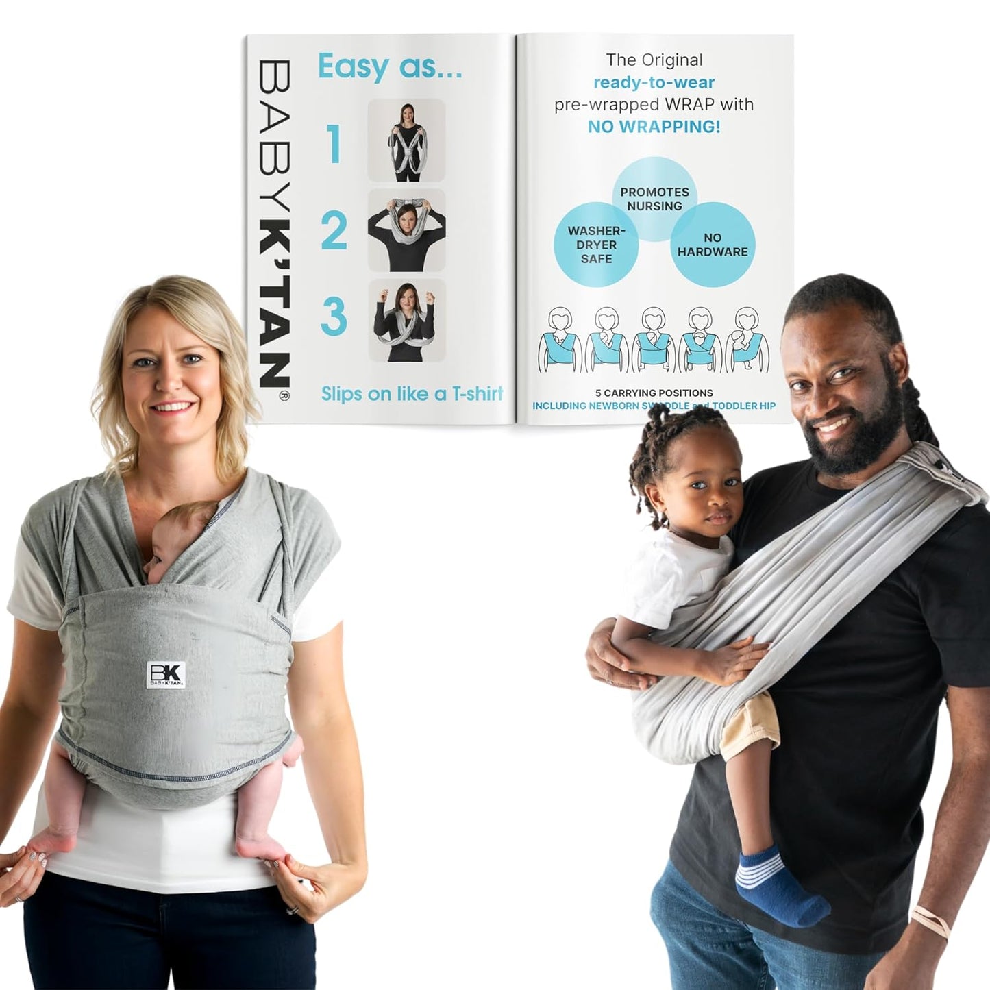Original Baby K'tan Baby Carrier: #1 Easy Pre-Wrapped, Soft, Slip-On, No Rings, No Buckles | 5 in 1 Baby Sling Gift | The Best Hands Free Infant Wrap | Heather Grey | Medium