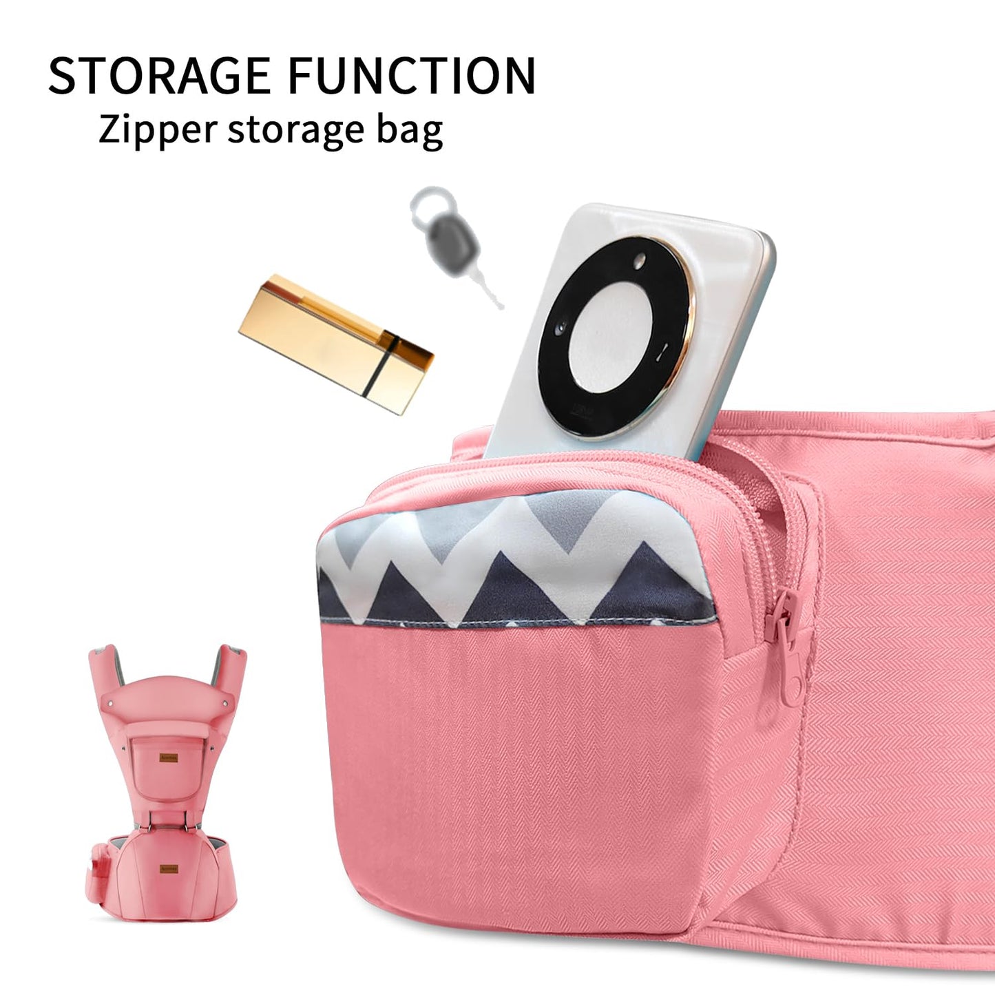 Baby Carrier with Hip Seat, Baby Carrier Newborn to Toddler, 6-in-1 Ways to Carry, All Seasons, Adjustable Baby Holder Carrier for Breastfeeding(Pink)