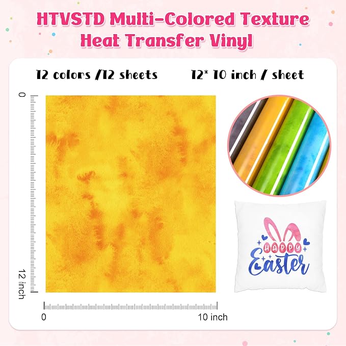HTVSTD Colored Texture Heat Transfer Vinyl 12 Sheets 12×10in Iron on Vinyl |