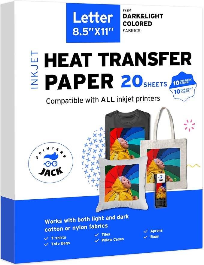 Printers Jack Iron-On Heat Transfer Paper Dark & Light Bundle, 10