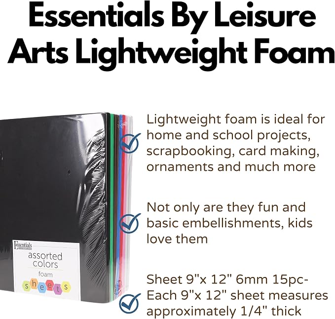 Essentials by Leisure Arts Foam Sheets 9 x 12 Assorted, DIY Art Projects