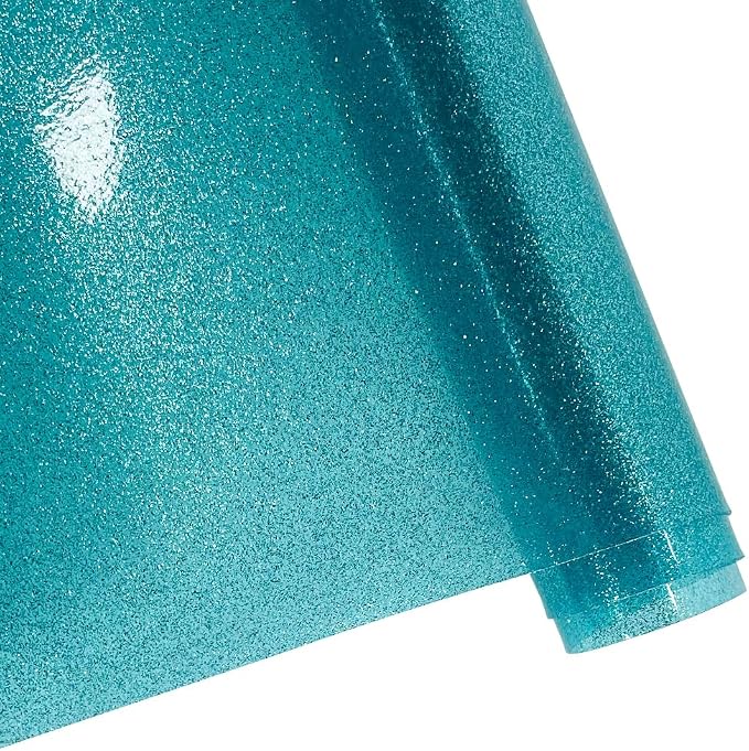 ONEART | Turquoise Transparent Glitter Vinyl Roll, 0.7 mm Solid Clear PVC Jelly