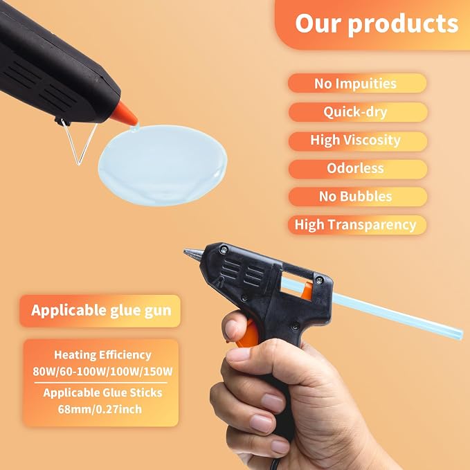MATUFF Mini hot Glue Gun Sticks – 120 Pcs Clear hot Glue Sticks Dia 0.27” x 8”