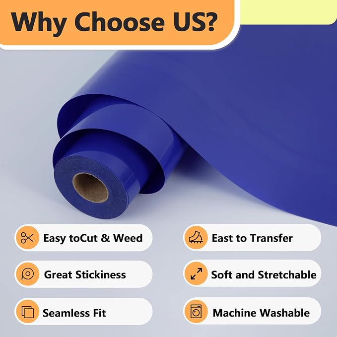 RENLITONG Sapphire Blue Iron on Vinyl 12Inch by 13ft Roll Heat Transfer Vinyl