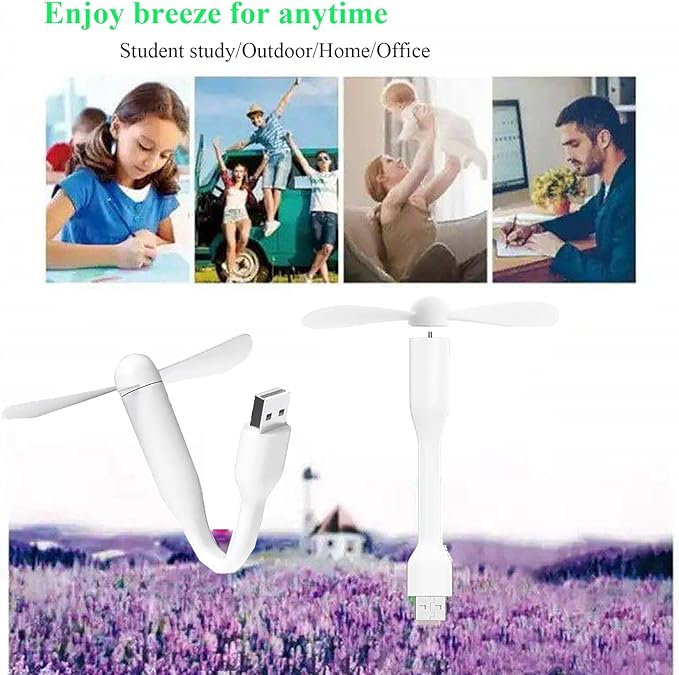 Mini USB Fan, Portable Pocket Fan USB-A Powered Little Cooler, Quiet Operation, for Home Office Car Outdoor Travel- 4 Pack (White)