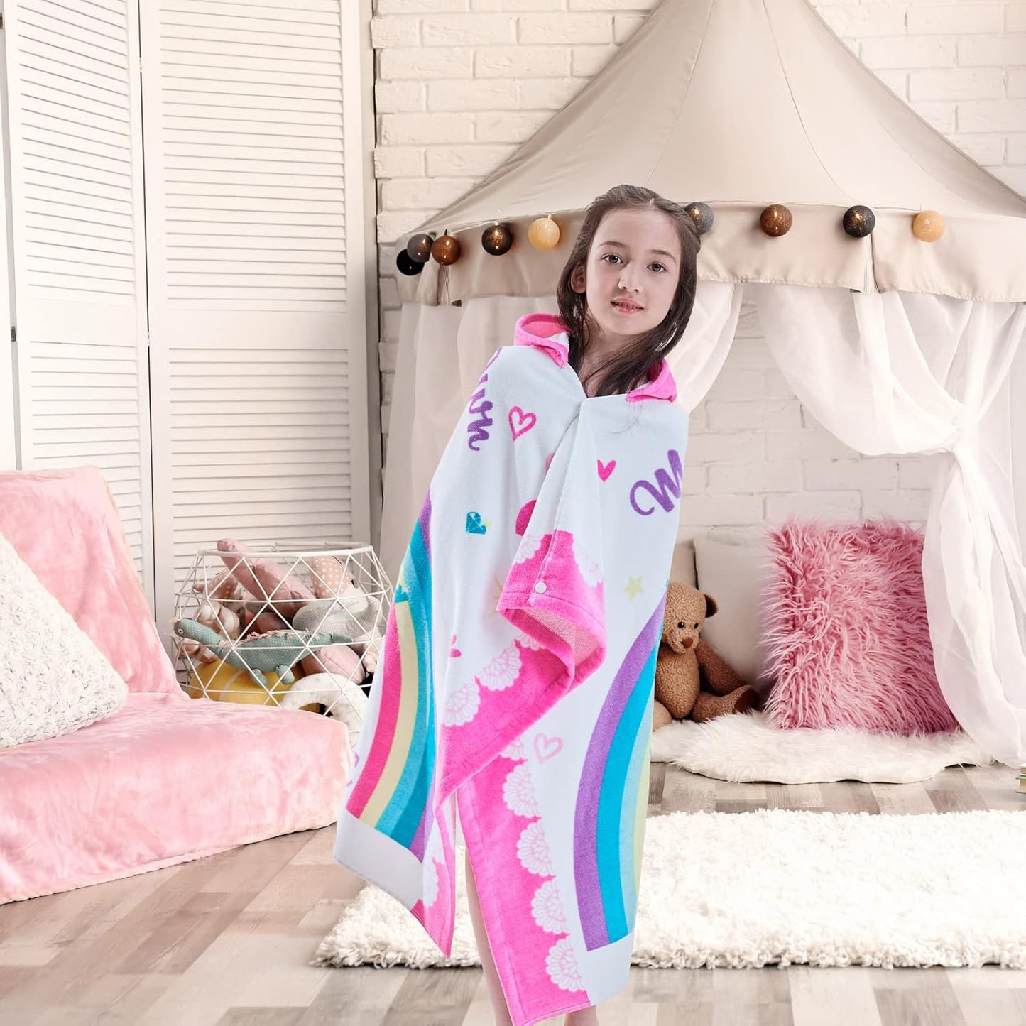 Kids Towels with Hood Age 3-10, 30''X50, Soft | Thick | 100% Cotton | Absorbent | Large Wrap| Cover Up, Perfect for Beach, Pool, Bath, Swim, White Magic Unicorn