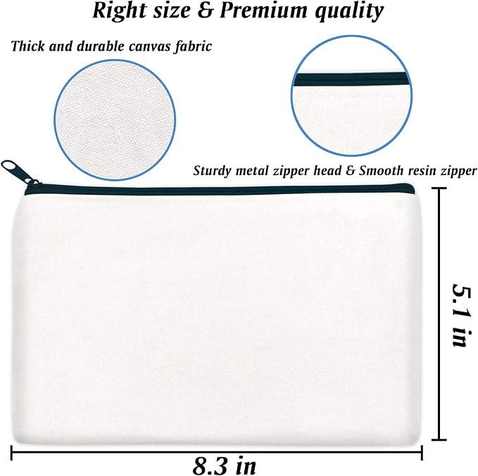 ZeeDix Canvas Zipper Pouch Bulk – 8.3 x 5 Inches Cotton Canvas Pouches