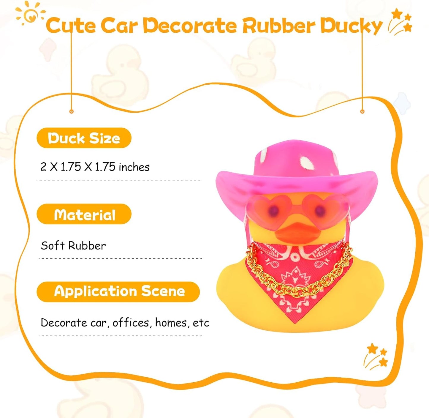 Quackly Pink Cowboy Rubber Duck, Car Dashboard Decoration Ducks with Cowboy Hat Necklace Sunglasses, Pink Silver