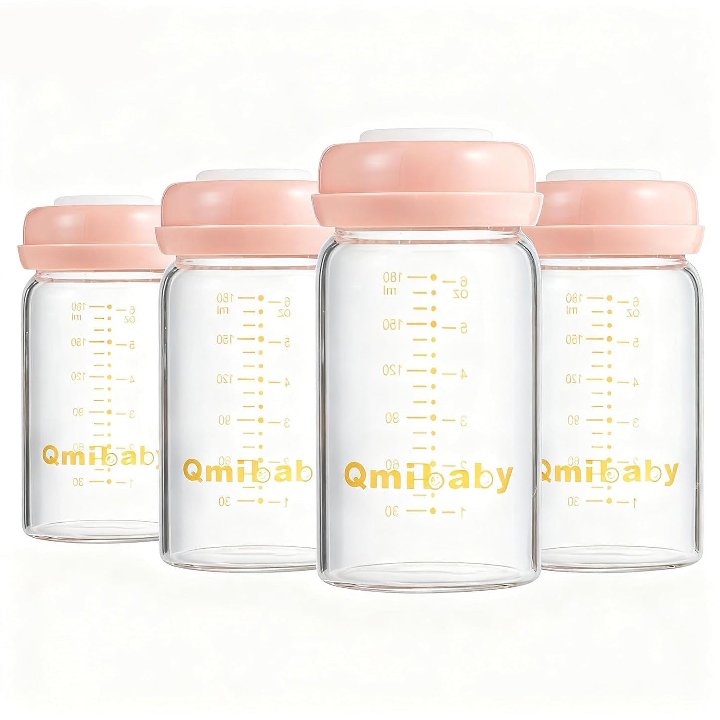 Breast Milk Storage Bottles 180ml 6oz BPA-Free Leak-Proof Baby Bottle for Breastmilk Storage Wide Neck Bottles with Screw Ring Sealing Disk Breastfeeding (Pink, 180ml-4Packs)