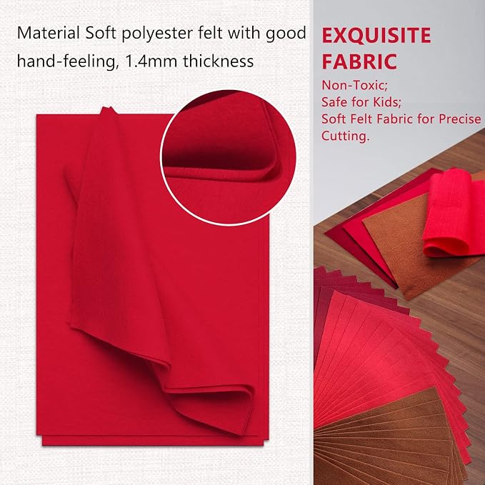 Soft Felt Sheets, 8x12 inches Assorted Craft Felt Fabric, 1.4mm Thick Felt