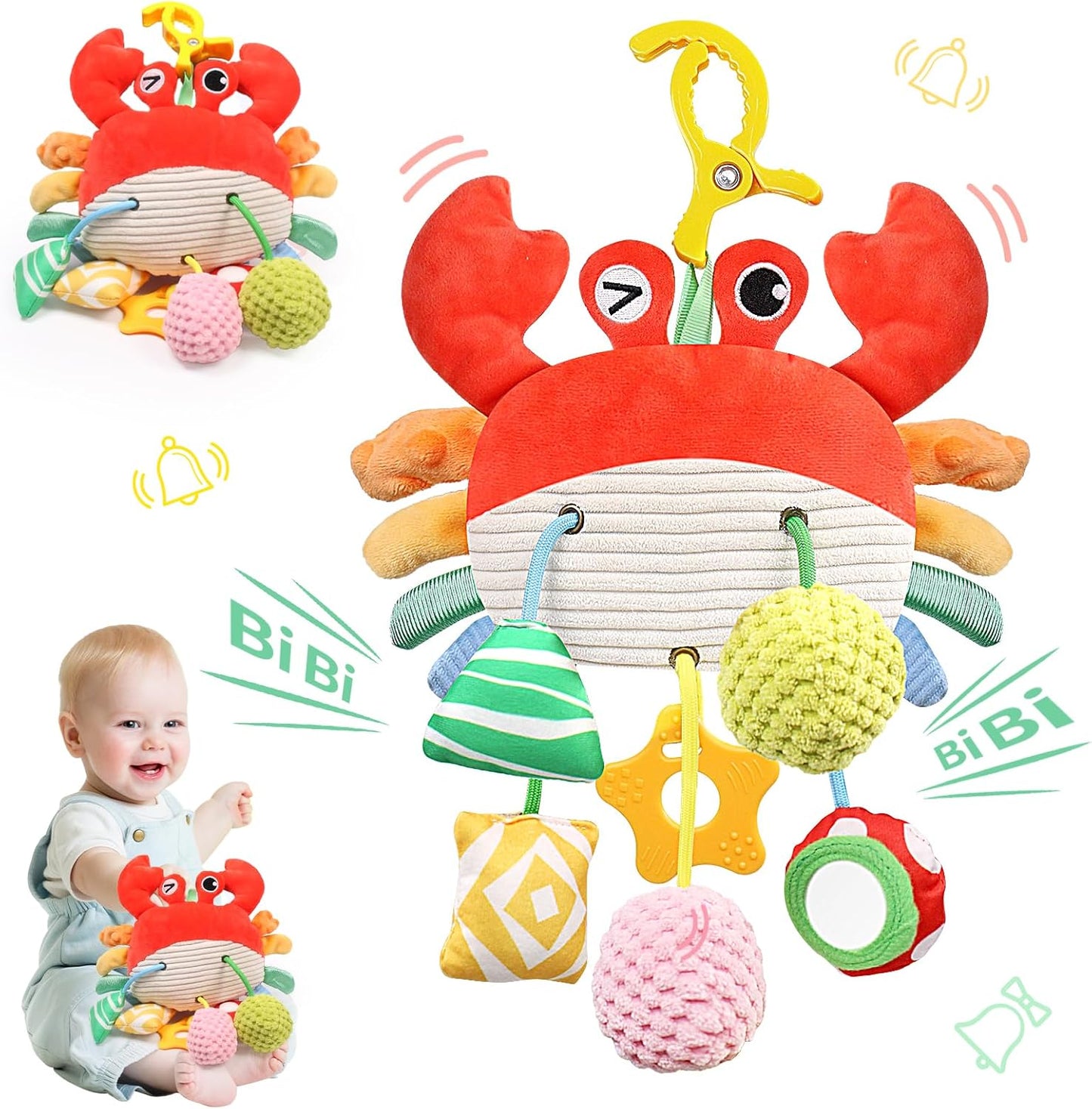 Car Seat Toys for Babies 0-6 Months, Stroller Hanging Toys for Babies 3-6 Months, Crinkle Rattle Mirror Crib Carseat Toy for Infants 6-12 Month, Gifts for Baby Boys Girls Newborns