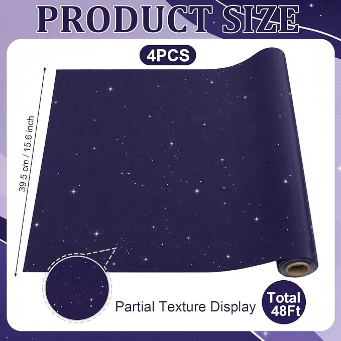 4 Rolls Outer Space Bulletin Board Paper Non-Woven Galaxy Fabric Bulletin Board
