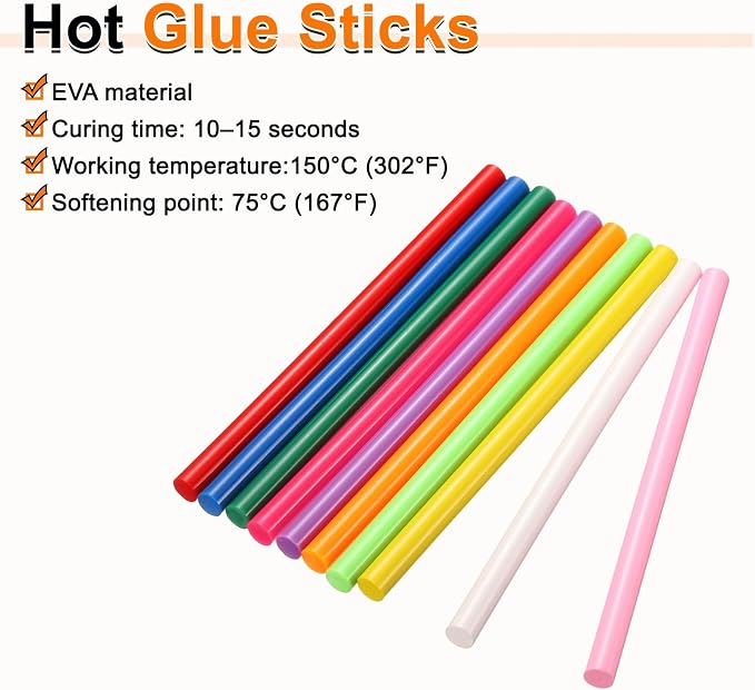 HARFINGTON 10pcs Hot Glue Sticks 0.43" Dia x 9.84" Long EVA Mini Hot Melt