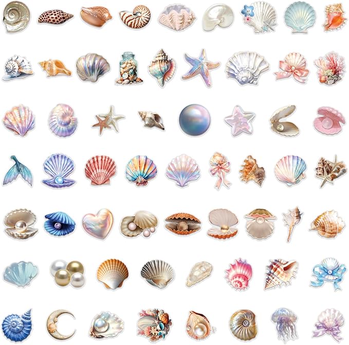 Seashell Stickers, Waterproof Glittering Aesthetic Stickers