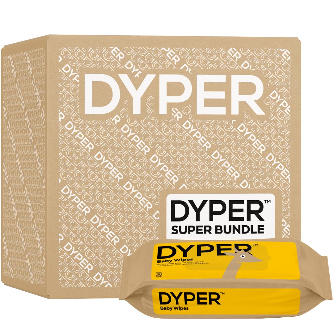 DYPER Viscose from Bamboo Baby Diapers Size 5 + Wipes | Skin-Friendly Ingredients | Cloth Alternative | Day & Overnight | Made with Plant-Based Materials | Hypoallergenic for Sensitive Skin, Unscented