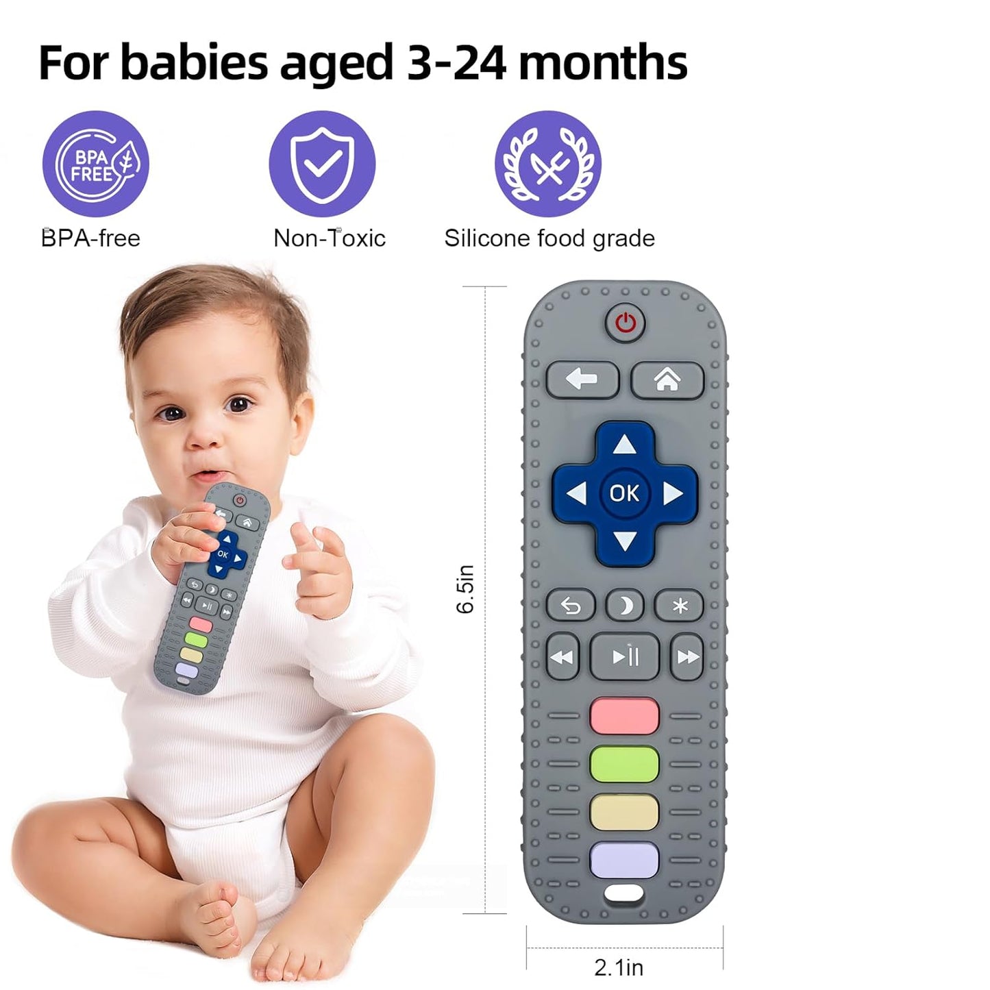 Chuya TV Remote Teether for 3-12-18 Months Babies Infant Toddlers Remote Teethers Silicone Baby Teething Toys