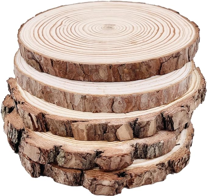 Natural Round Discs Rustic Wood Slices 5 Pcs 7-8 inch Unfinished Wood kit