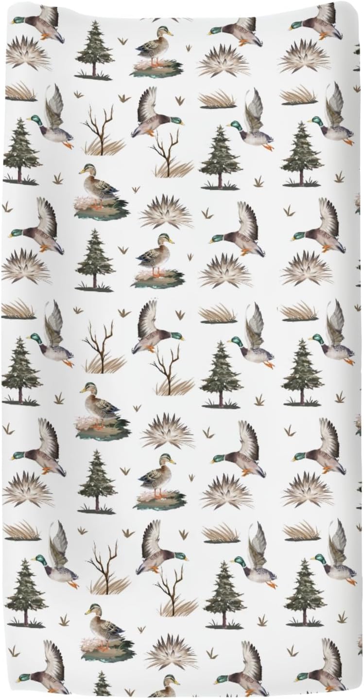 Vintage Mallard Ducks Trees Changing Pad Covers for Baby Girl Boy Duck Hunting Season Fitted Change Table Cover Mats Wild Ducks Animals Soft Diaper Changing Table Sheets 32''×16''