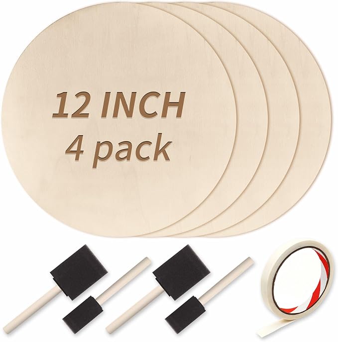 12 Inch Unfinished Wood Circles, 4 Pack Blank Wood Rounds