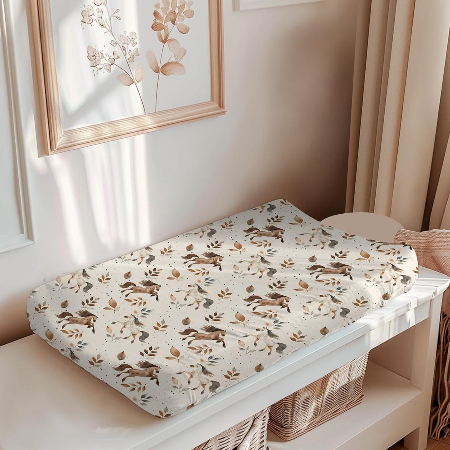 Soft 2 Pack Farm Animals Horse Leaves Highland Cow Tractor Pattern Baby Changing Pad Covers for Infant Newborn, Unisex Western Nursery Fitted Diaper Changing Table Pad Mat Sheets for Boys Girls-16x32