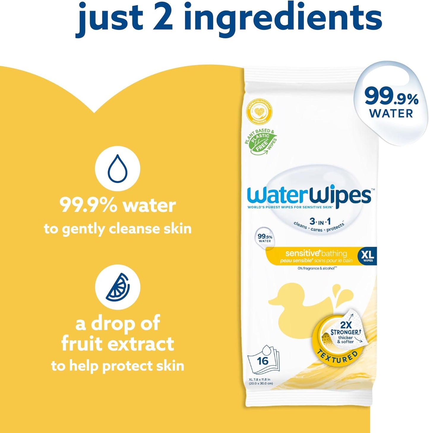 WaterWipes Bundle, Original 300 Count (5 packs) & XL Bathing Wipes 16 Count (1 pack), Plastic-Free, 99.9% Water Based Wipes, Unscented, Hypoallergenic for Sensitive Skin, Packaging May Vary