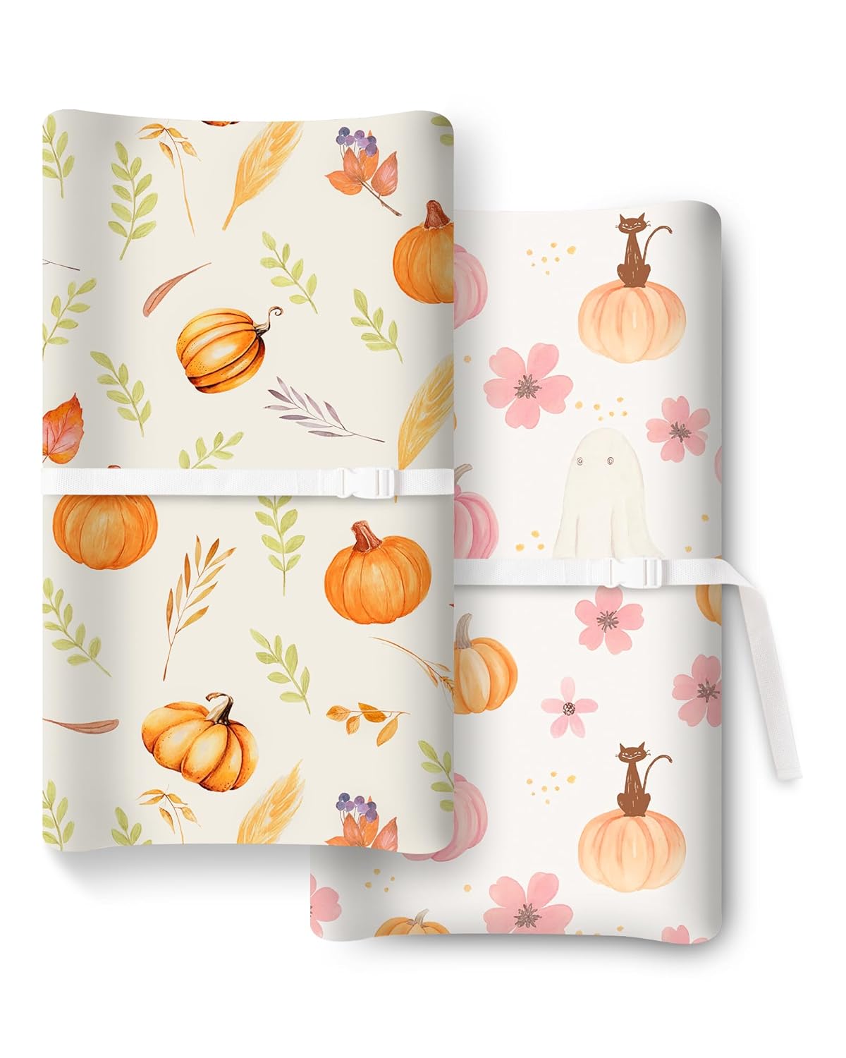 Halloween Baby Changing Pad Cover for Girls Boys, Fits Standard Changing Tables, 2 Pack, Pink, Pumpkin, Black Cat
