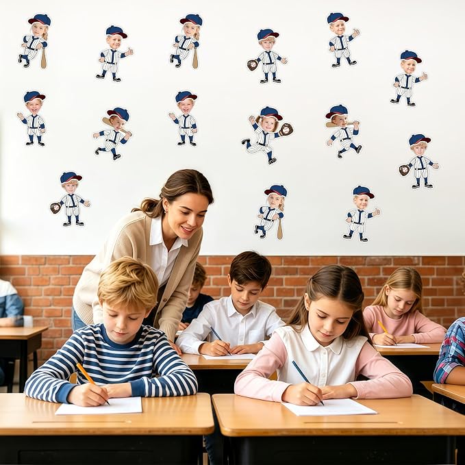 54Pcs Baseball Cutouts Bulletin Boards Decorations, Cartoon Baseball Player DIY