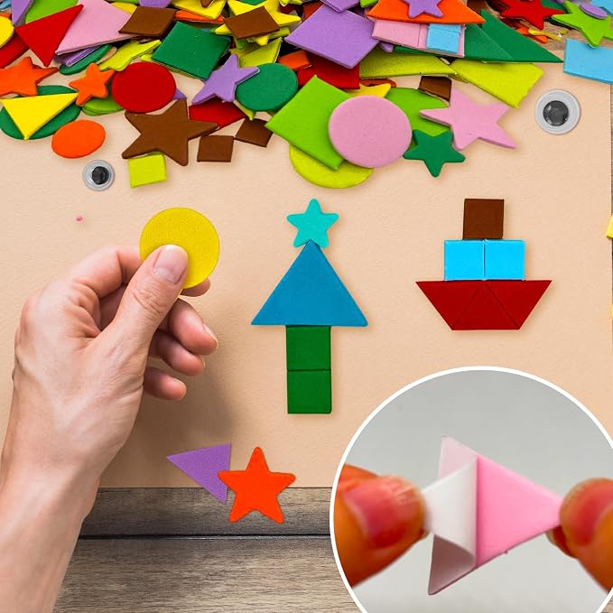 1050 pcs Foam Shapes Stickers, 4shapes-10 Colors Self Adhesive Shape