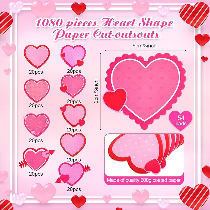 Eaasty 1080 Sheets Valentine's Day Heart Cutouts Paper Heart Cutouts Assorted