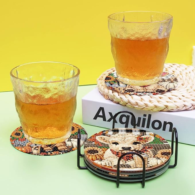 Axquilon 8 Pcs Highland Cow Diamond Art Coasters Kit
