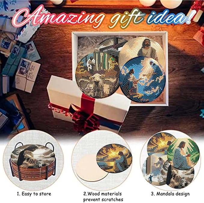 8 Pack Diamond Art Coasters, Jesus Christ Diamond Painting Coasters Kits |