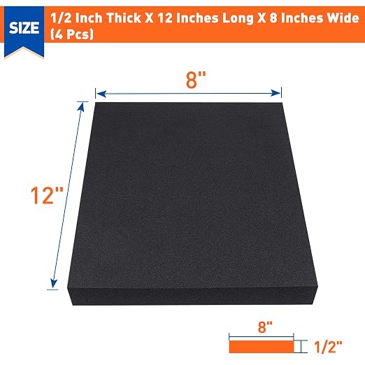 MAGZO 4Pcs Adhesive Foam Padding 1/2 in Thick X 12 in X 8 in | Closed Cell
