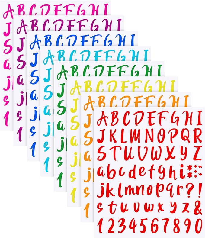 Outus 576 Pcs 8 Sheets Letters Stickers Vinyl Alphabet Number Decals Back to