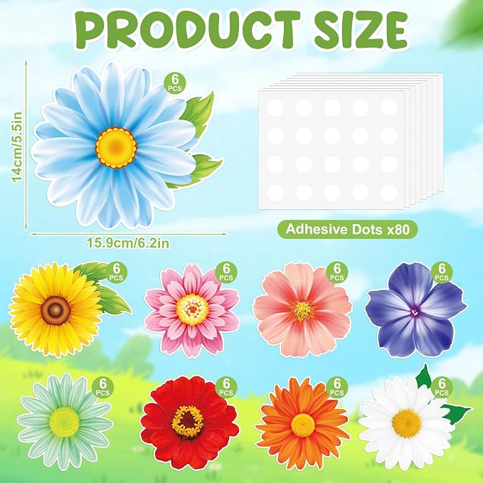 54Pcs Spring Flower Cutouts Bulletin Board Decorations Summer Floral Paper