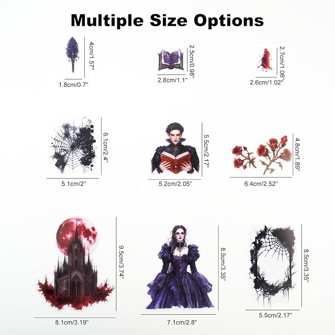 180PCS Night Falls PET Stickers, Dark Gothic Collage; Vampire Queen & Moon Elf