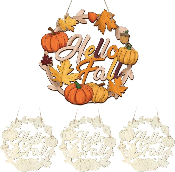 Unfinished Fall Wreaths Wood Crafts to Paint Set of 3, Unfinished Wood Cutouts