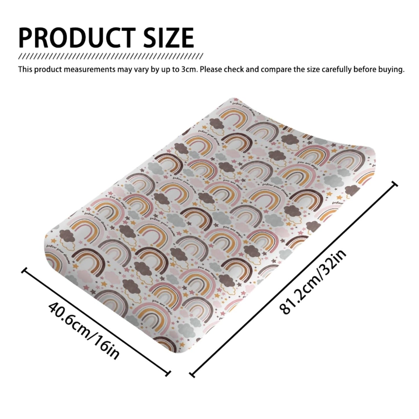Colorful Boho Rainbow Changing Pad Covers Cute Rainbow Clouds Stars Diaper Change Pad Sheets for Girls Boys Soft Breathable Stretchy Snug Fitted Changing Mat Cover 32''x16''