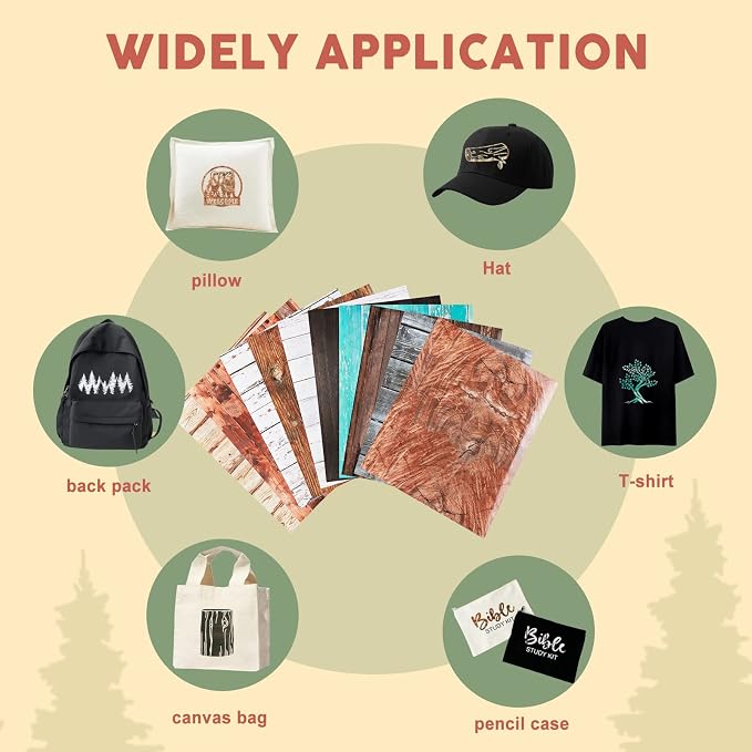 Tintnut Wood Pattern Heat Transfer Vinyl, 10 Sheets 12×10in Iron on Vinyl |