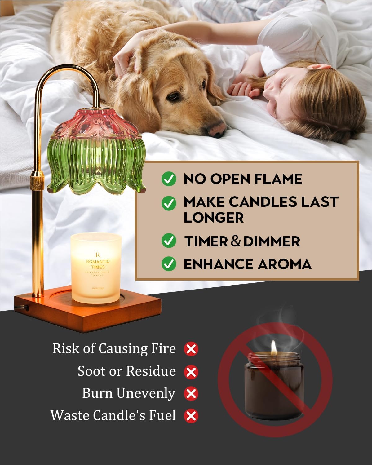 Flower Candle Warmer Lamp with Timer Dimmable, Adjustable Height Gifts for Women Mom Birthday Christmas House Warming Gifts New Home Bedroom Decor, Lotus Candle Warmer Light for Jar Candle Pink Green