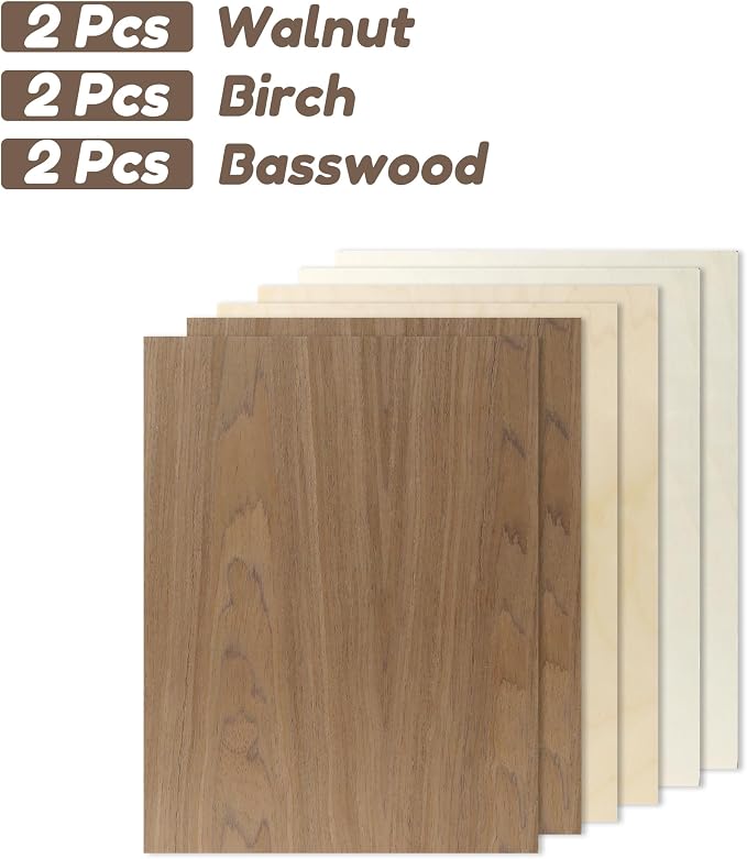 6 Pack Walnut Wood Plywood Sheets, Smooth Surface, Uniform Thickness, No Burrs